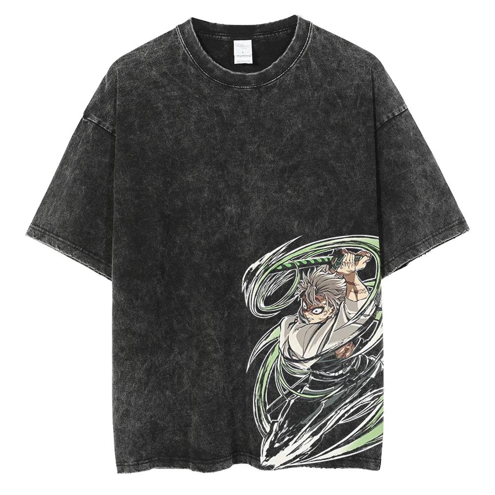 Anime Demon Slayer Kamado Tanjirou Graphic Print T Shirt Men Manga Tshirts Washed Cotton T-shirt Harajuku