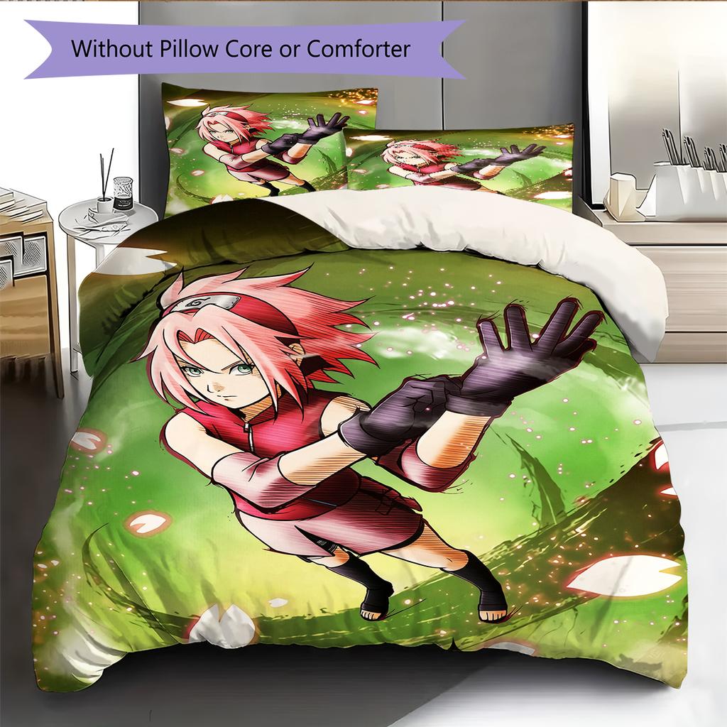 Постельное белье с рисунком Харуно Сакуры из аниме Наруто, Декор для дома, Подарок на день рождения (1 пододеяльник + 2 наволочки, без наполнителя)