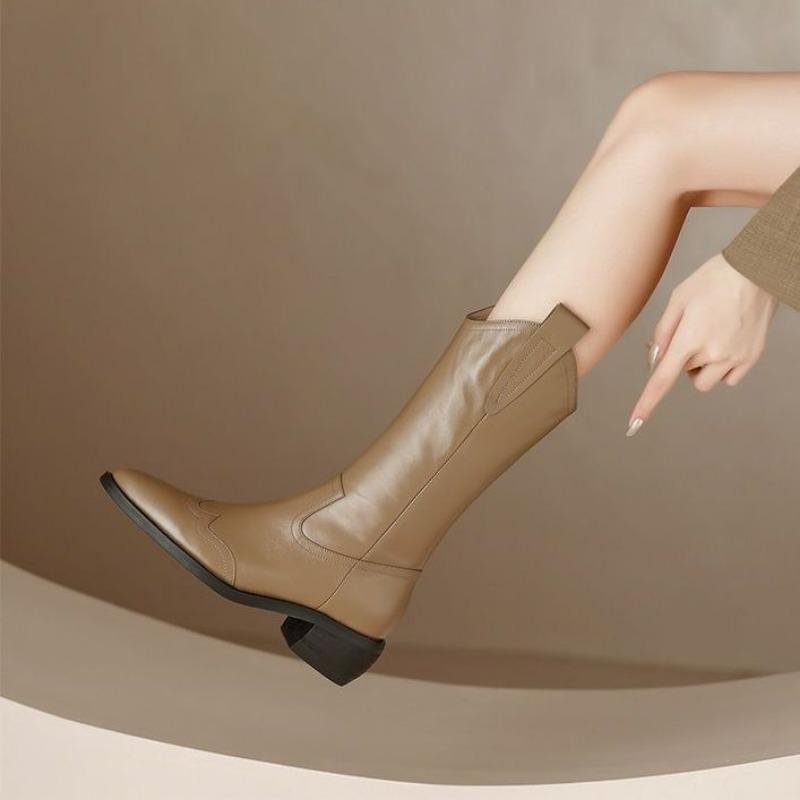 Модная обувь средней длины из коричневой кожи, женские полусапоги на среднем каблуке, черные готические туфли с удобными ботинками в стиле косплей Gyaru