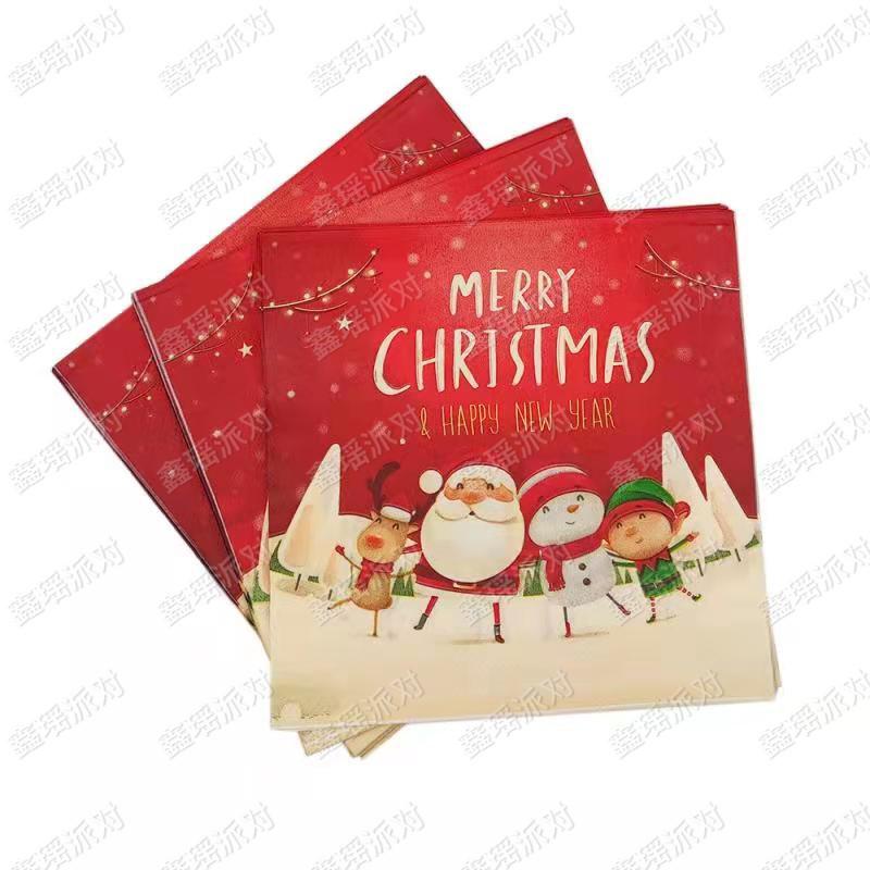 В наличии Набор для украшения рождественской и новогодней вечеринки: Плотные бумажные стаканчики, тарелки, скатерть и вымпел