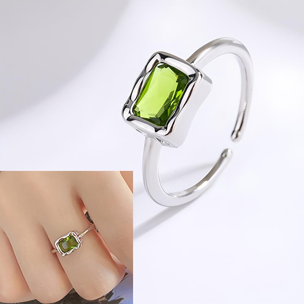 925 Sterling Silve Green Crystal Geometry Ring Square Retro Sweet Jewelry Birthday Gift Dropshipping