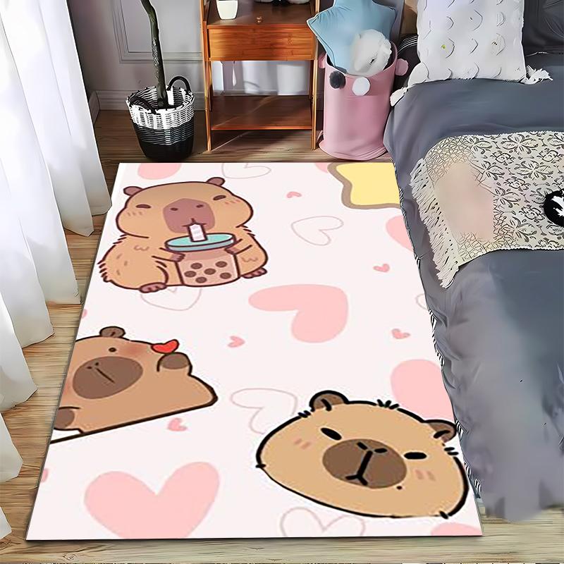 Cute Cartoon Bear Pattern Carpet with Pink Heart Details for Bedroom Suitable for use as an anti-slip for living room bedroom sofas