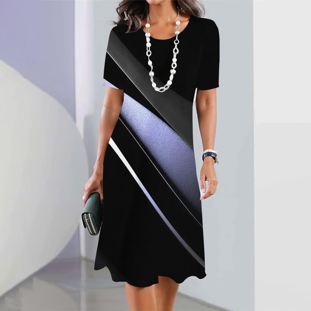 2024 Новые женские платья в полоску с принтом Летнее элегантное платье Женские платья с коротким рукавом Модная одежда больших размеров