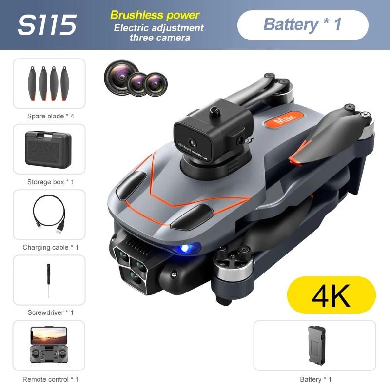 Новый S115 RC Дрон 8K Профессиональный трехкамерный широкоугольный позиционер для предотвращения препятствий Бесщеточный двигатель Складной квадрокоптер Подарочная игрушка