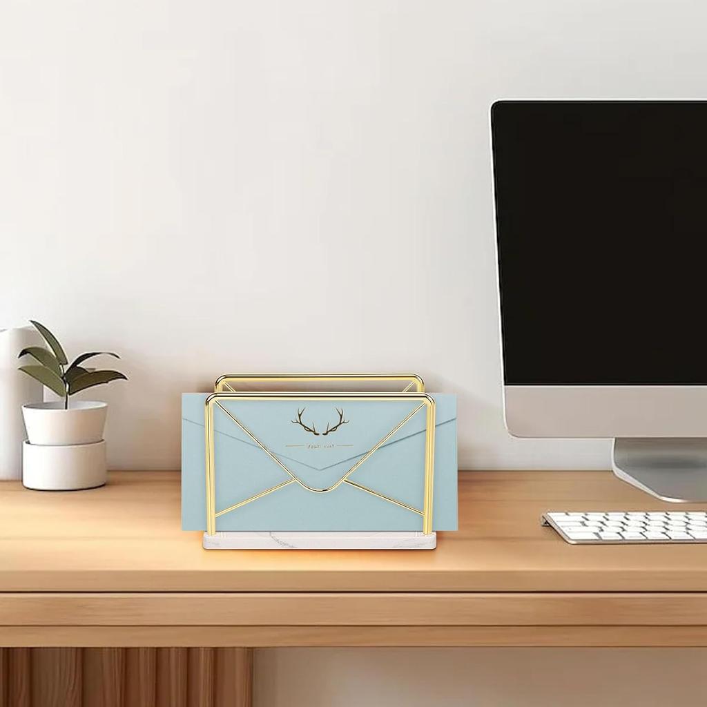 Modern Mail Holder for Home Office, Metal Letter Organizer Sorter for Desk, Cutout Mail Envelope Design, Bill Filling Paper Document Rack, Envelope