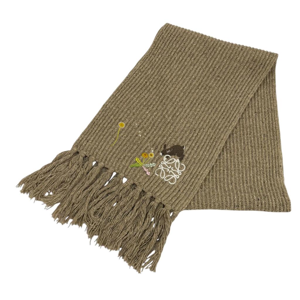 Great LOEWE Scarf Brown wool Women FSA8Stainless Steel1X05 Used