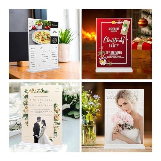 Acrylic Stand, Acrylic Sign Holder, Pop Stand, Menu Stand, A6 Size, 6 Pieces, Double-Sided Use, T-Shaped, Photo Frame, Transparent, Stable Base, POP