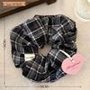 Retro Korean Blue & Brown Plaid Scrunchie, Girly Autumn/Winter Schoolgirl Bow Hair Tie