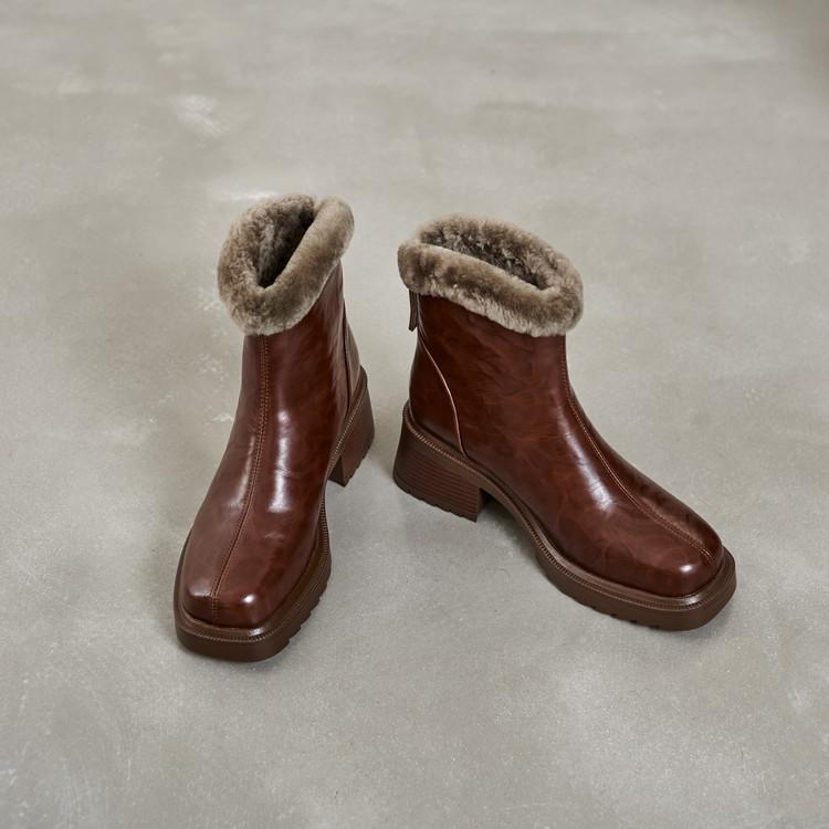 2025 Autumn and Winter Pure Wool Warm Snow Boots Cowhide Thick-soled Thick-heeled Short Boots Winter Thickened Cotton Boots