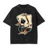 Oversized Washed T-shirt Poker Card Casual T-shirts Skull Tee Shirt for Men Beach Y2K Retro Print Tops