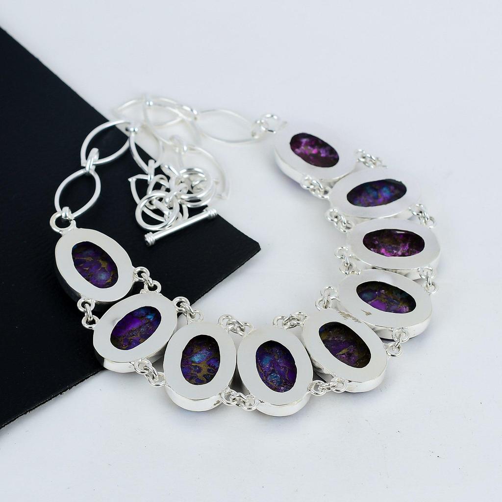 Ожерелье ручной работы из серебра 925 пробы с фиолетовым медно-бирюзовым драгоценным камнем, бирюзовое серебряное ожерелье для жены, ожерелье унисекс, подарок на День благодарения