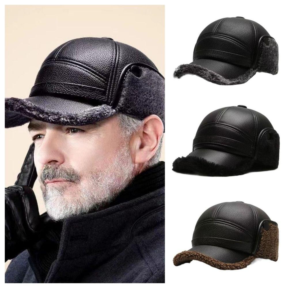 Утолщенная защитная шапка из искусственной кожи, ушанки, модная мужская бейсболка для пожилых людей