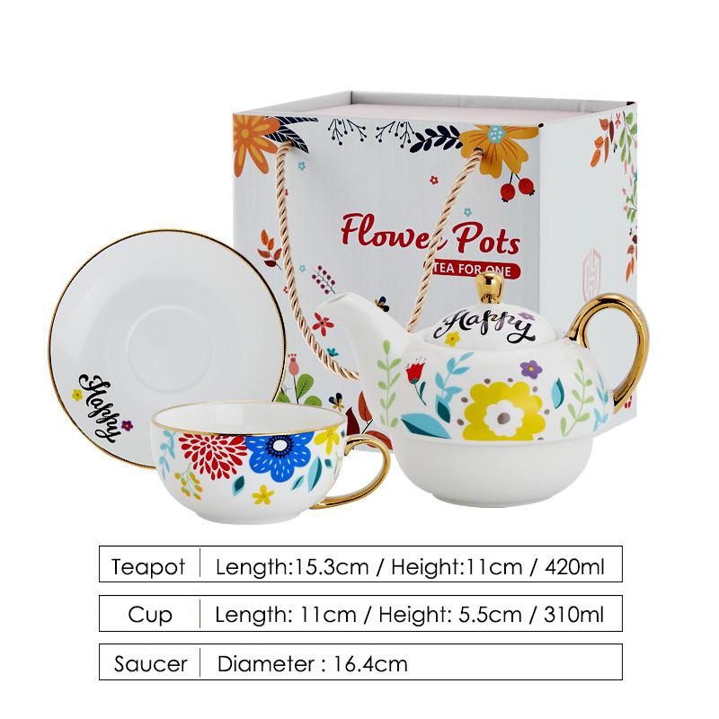 420 мл Керамический чайный набор для одного Цветочный чайник Чайная чашка Блюдце Позолоченная ручка Цветочная кружка Подарочная коробка