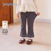 JELLYBABY French-Style Girls' Bootcut Leggings with Embroidered Cuffs
