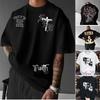 Летняя мужская футболка с готическим принтом креста и букв, с круглым вырезом, уличный стиль для активного отдыха