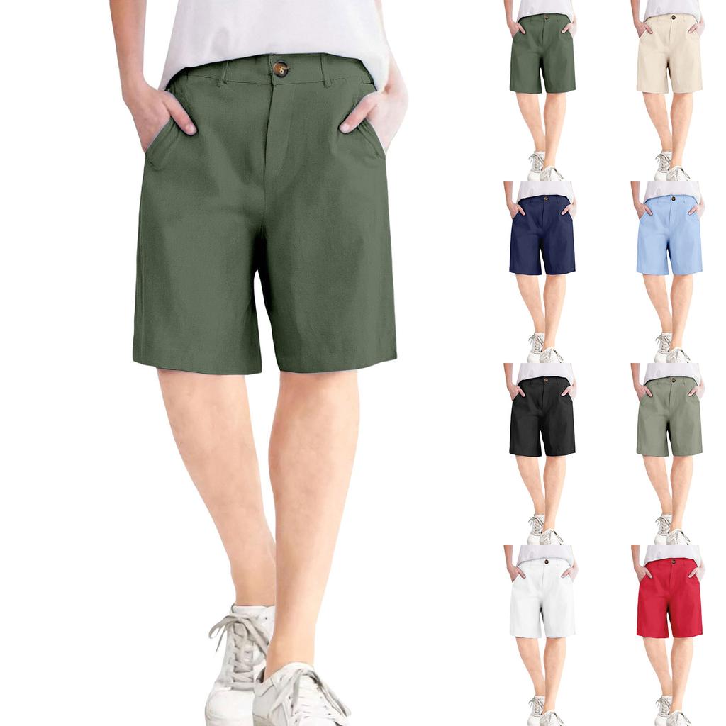 Женские шорты из мягкого хлопкового льна с карманами, застежкой на мягкие пуговицы, без молнии, облегающие шорты