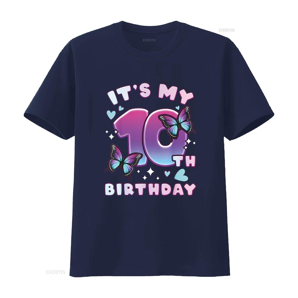 10th Birthday Girl 10 years Butterflies and Numb Distinctive Women s Fashion T Shirt Print Top vintage Washed graphic