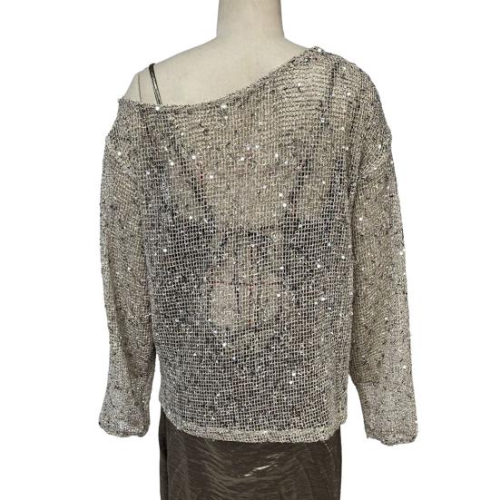 Женские топы с блестящими пайетками, круглым вырезом, длинными рукавами, свободного кроя, пуловеры для офиса, отпуска, вечеринки