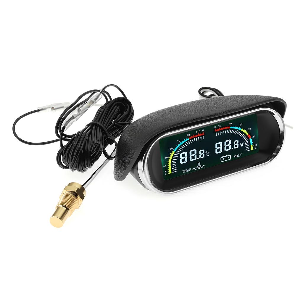 Digital LCD 2 in 1 Gauge Water Temp+Voltage Gauge Water Temperature Meter With Flashing Alarm Voltmeter For Car Truck Vehicle