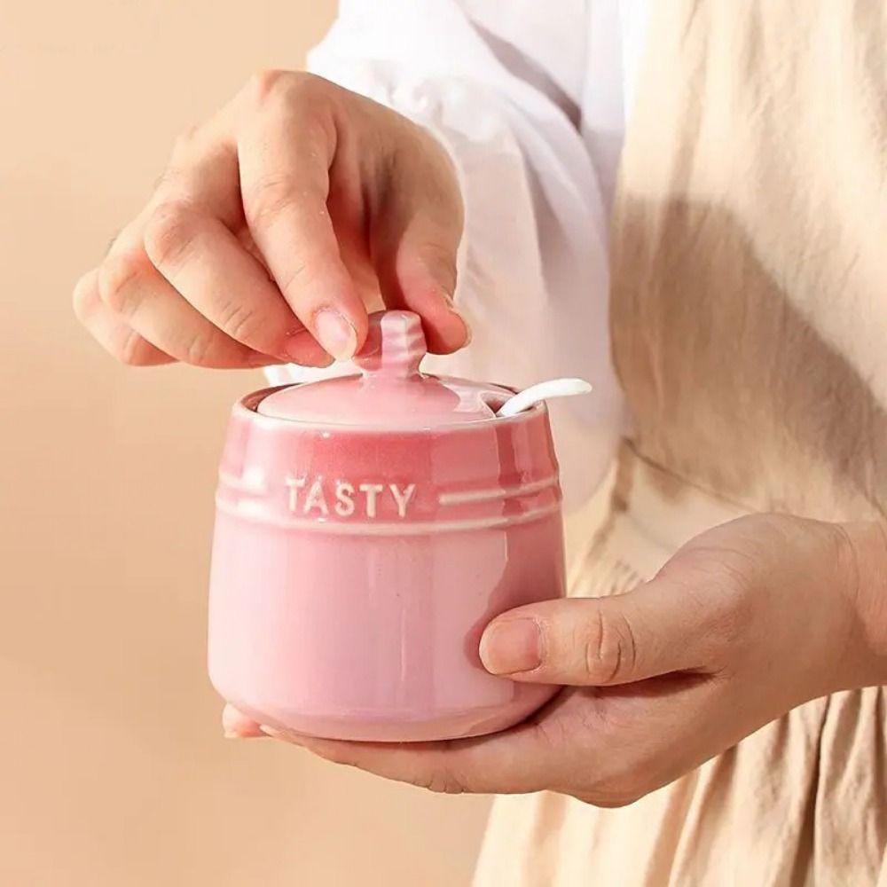 Керамическая банка для специй с градиентной расцветкой, ложка, кухонные емкости, современная сахарница, дом