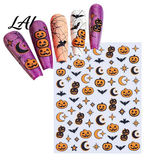 DIY Nail Stickers Halloween Self Adhesive Stickers Pumpkin Bat Moon Star Manicure Decals Holiday Supplies Art Decoration for Home Salon