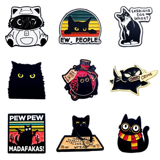 Animal Lapel Pin Cartoon Black Cat Brooch Pin, Enamel for Collars Decorative Pins Men Women, Badge Clothing Bags Scarves Sweaters