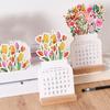 Настольный календарь 2025, креативный настольный календарь с цветочным рисунком на деревянной основе, новогодний ежемесячный календарь-планировщик в форме вазы, перекидной декоративный