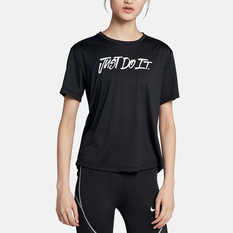 Nike Повседневная спортивная футболка с буквенным принтом, американская винтажная однотонная футболка с круглым вырезом и коротким рукавом, женская футболка черного цвета CD9635-010