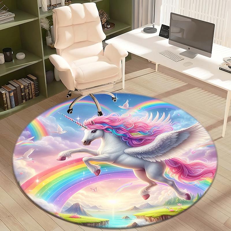 1Pc Cute unicorn Circular Print Rug - home decoration Carpet For Living Room Bedroom Flooring Computer Chair Area Rug