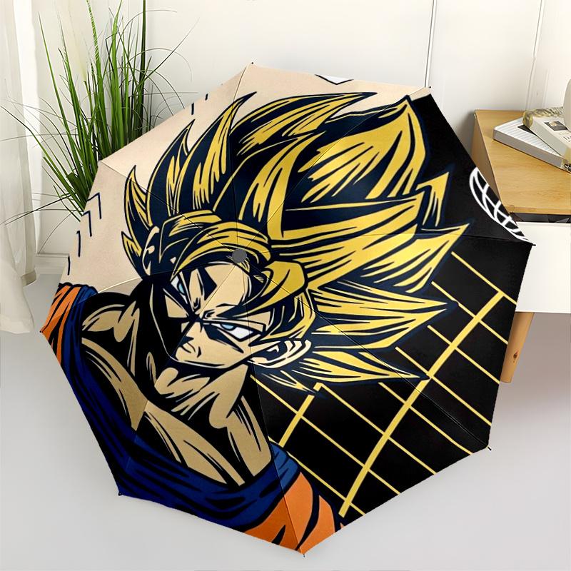 Dragonball Z Goku Automatic 3-Fold Fashion Umbrella Design, Cute Cartoon Pattern, Portable Outdoor Umbrella, Perfect, Holiday Gift for Disney fans.C01