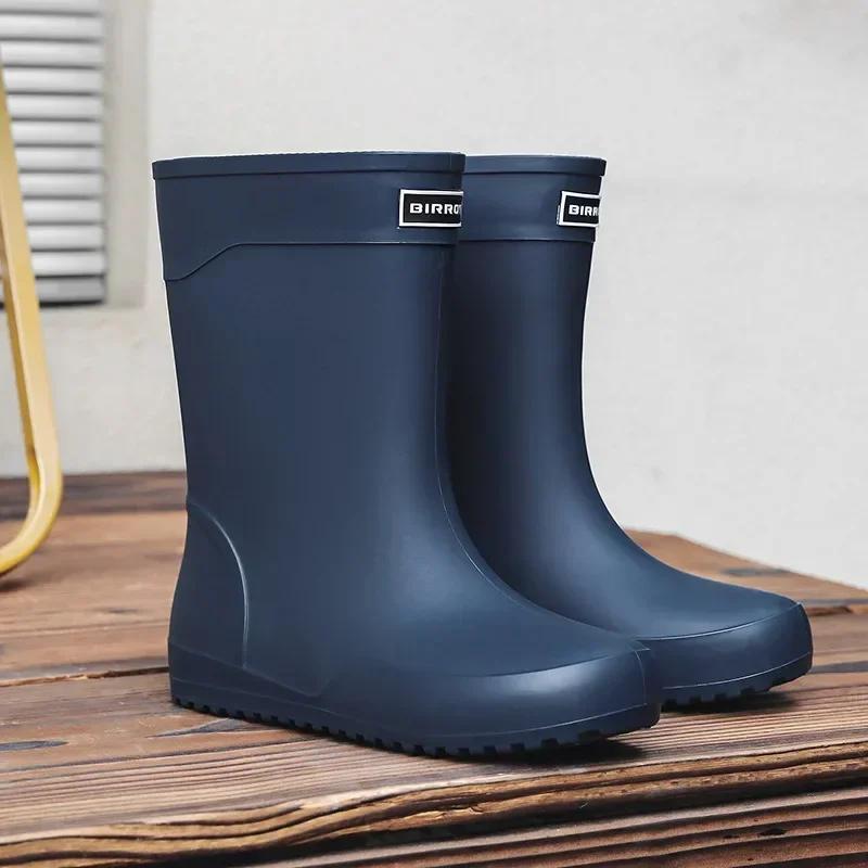 Fashion Men's Rain Boots Rubber Gumboots Slip On Mid-calf Waterproof Working Boots Comfort Non-slip Fishing Shoes for Men 2024