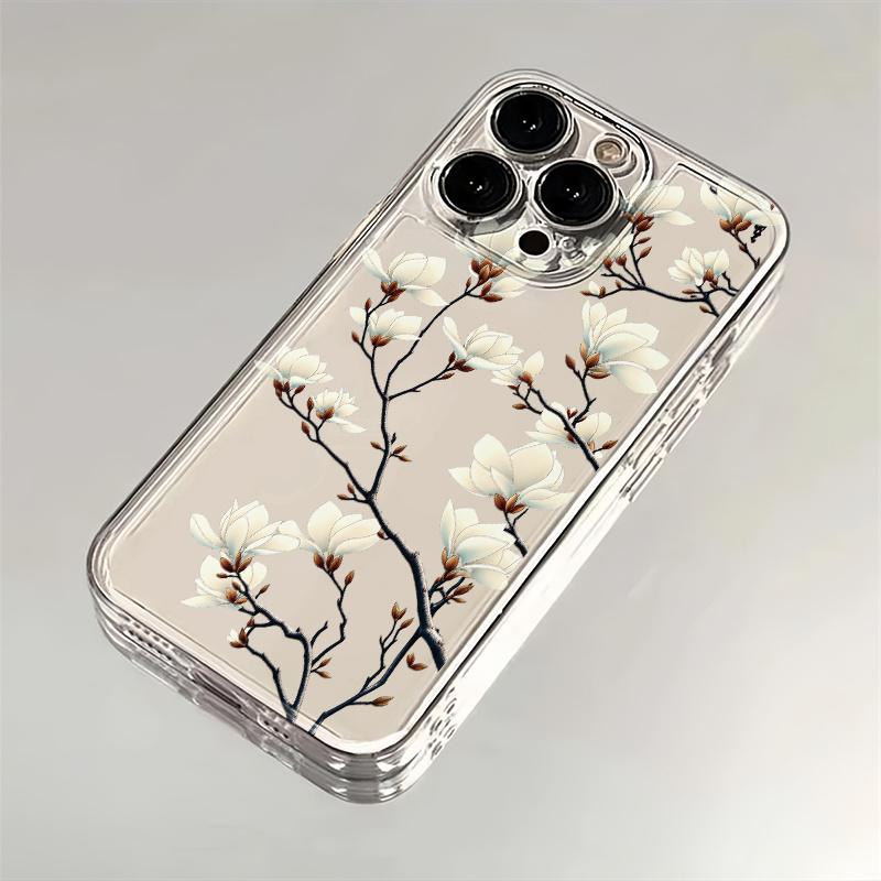 Jade Orchid Branch Pattern Phone Case Suitable for iPhone 17 16 15 14 13 12 11 Pro/Max/Plus Anti Drop and Anti Shock Back Cover