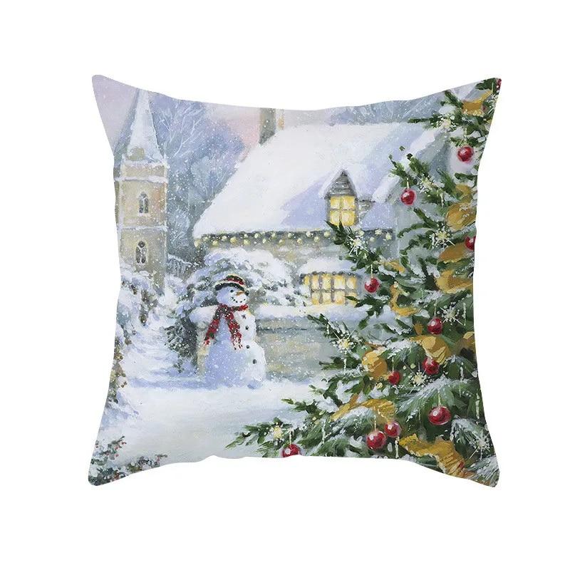 Зимняя снежная сцена Санта-Клаус Санта-Снеговик Лухуа Кольцо автомобиля Рождественская елка Спальня Гостиная Диван Ресторан Сиденье Подушка рукав