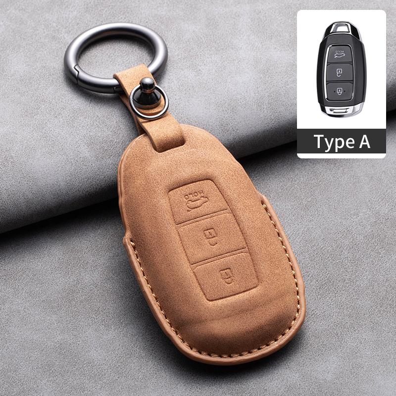 Leather Car Key Case Cover Shell For Hyundai Grand Santa Fe 3 DM I30 IX35 Ix45 Encino KONA Solaris Azera Grandeur Creta 2 Kona