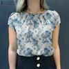 ZANZEA Женская летняя блузка с коротким рукавом и круглым вырезом с цветочным принтом