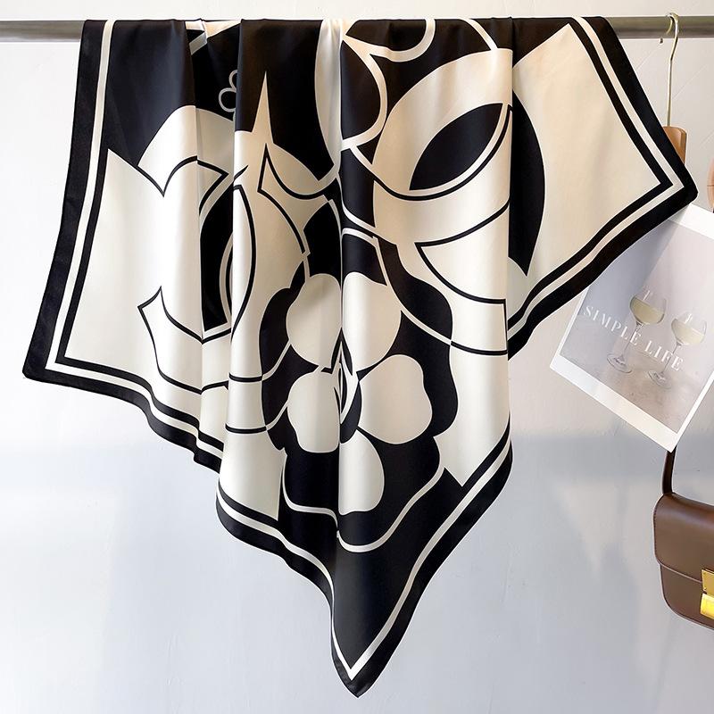Luxury Women 90x90CM New Twill Satin Big Square Scarf Shawl Floral Printed Design Summer High Quality Ladies Sunscreen Scarves