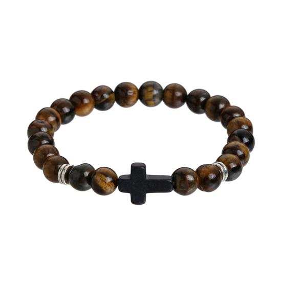 Браслет-крест для мужчин и женщин, браслет-крест из бисера из камня, эластичный браслет из камня, религиозный браслет, ювелирные изделия, подарки для христиан