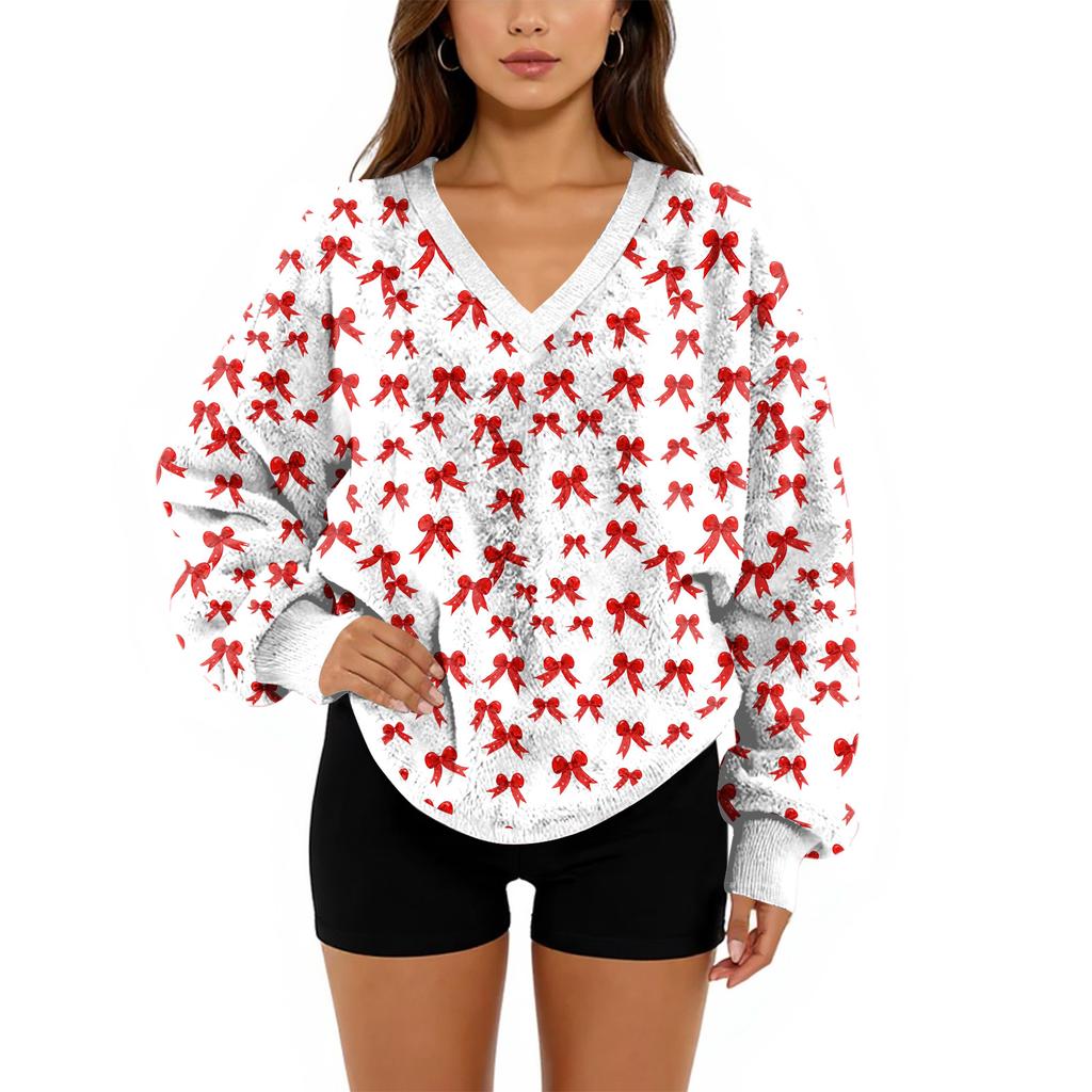 Women's V-Neck Sweatshirt Plush Solid Color Casual Fashion Long Sleeve With Pocketed Pullover Top