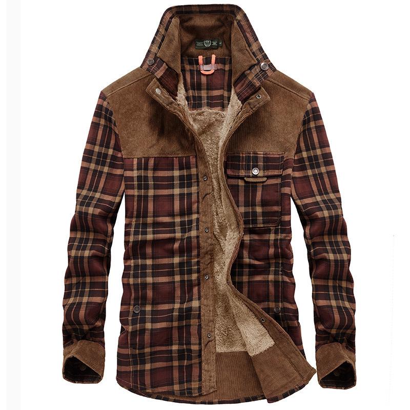 Men's Padded and Thickened Plaid Shirt Long-sleeved Warm Business Casual Cotton Jacket