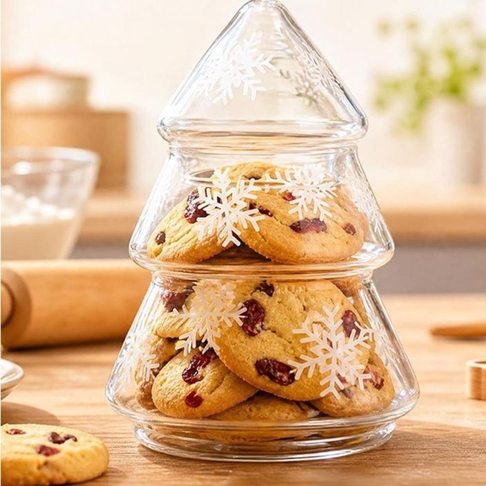Transparent Glass Christmas Tree Jar Christmas Food Container Dessert Table Display