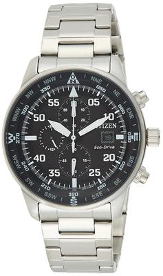 Мужские часы Eco-Drive с хронографом, черный циферблат, CA0690-88E, серебристые, повседневные.