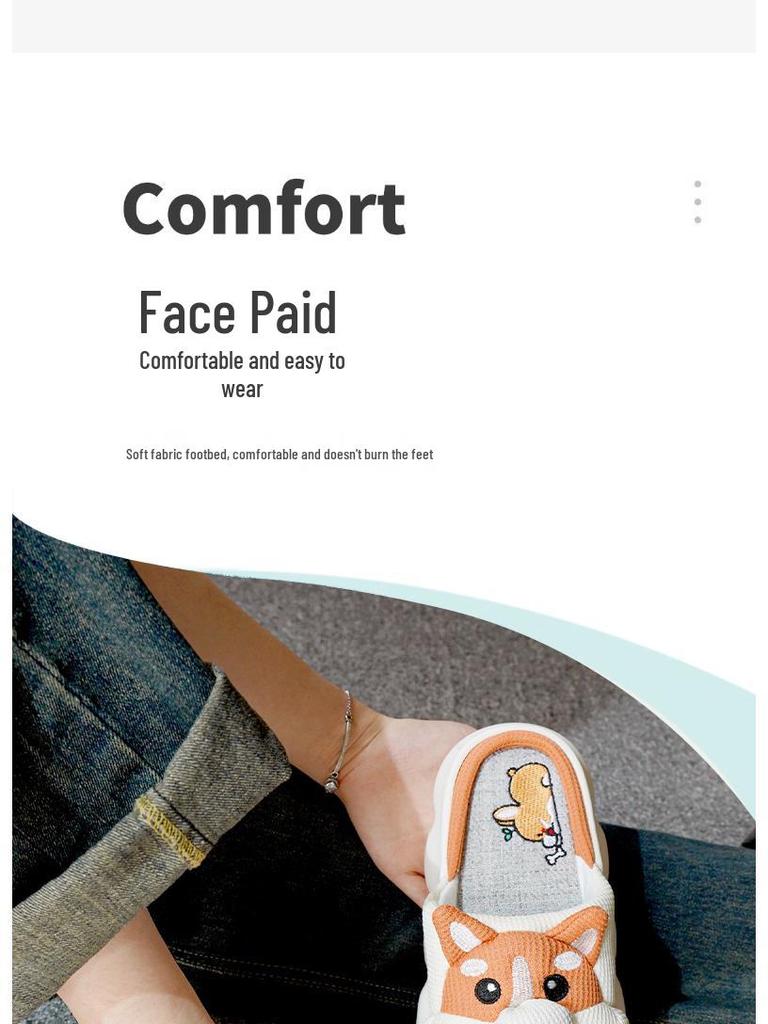 Women's and Men's Cute Silent Indoor Non-slip Cotton Linen Slippers: Four-Season Sweat-absorbent Comfort