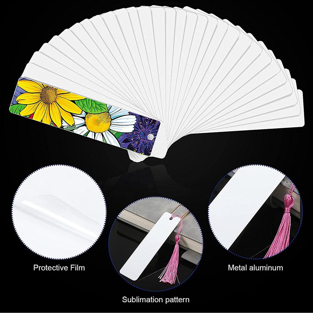 Sublimation Blank Metal Bookmarks with Colorful Tassels for DIY Heat Transfer Patterns