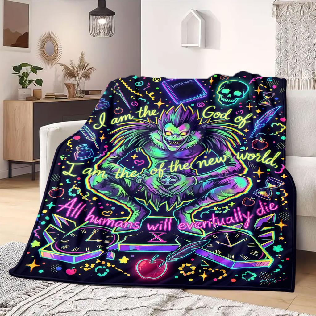 Death Note Prime Print Flannel Blanket, Cartoon Design for Sofa and Bed, Cozy Home Decor, Travel Outdoor Throw_LIAN