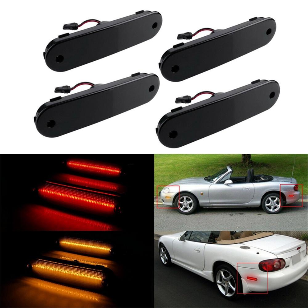 4x Smoked Lens LED Side Marker Light Amber+Red For Mazda MX-5 99-05/Miata 90-97