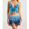 Bohemian Sequin Fringed Skirts Tassels Wrap Belts Show Dancer Skirt  Women