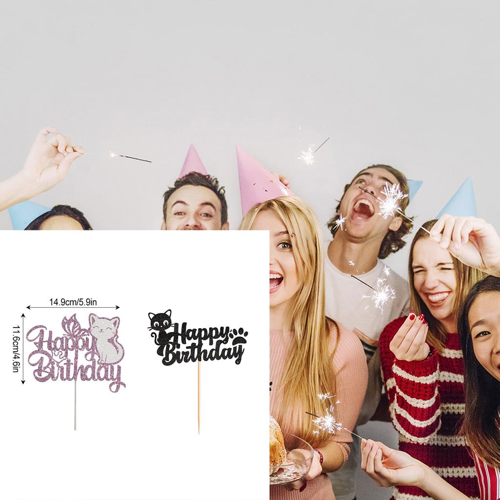 Украшение для торта «С днем рождения» в виде кота для тематической витрины для торта, декор для вечеринки, витрины для кексов, легкое оформление