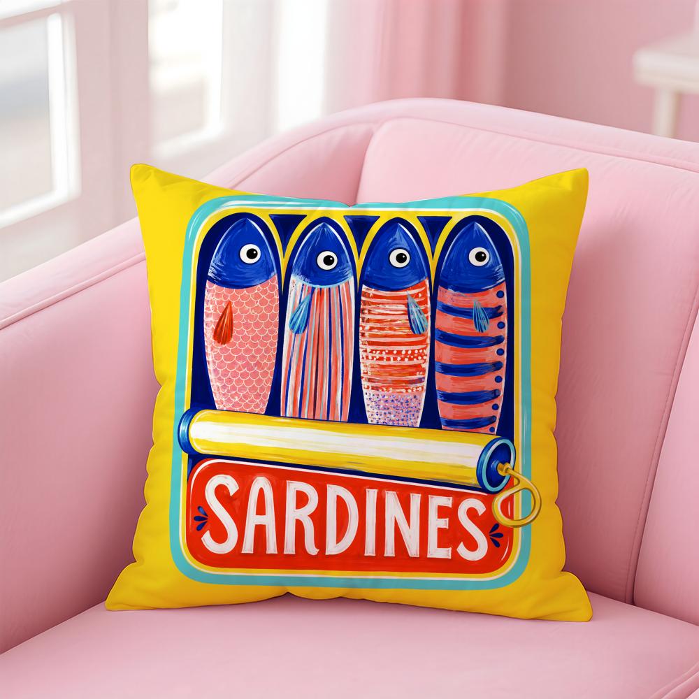 Cushion Cover Colorful Trendy Sardines Short Plush Soft DoubleSided Printing Pillow Case Cozy Sofa Bedroom Home Decor Gift