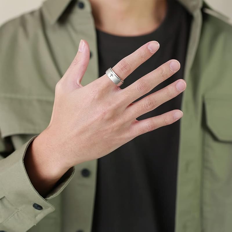 [Rockyu] бренд модных аксессуаров кольцо мужское серебряное вращающееся кольцо крест-накрест кольцо, которое можно вращать нержавеющая сталь матовое плоское кольцо Властелин