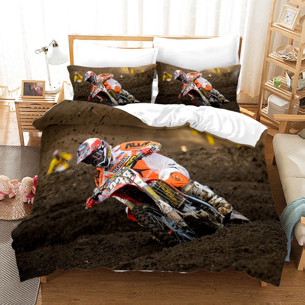 Dirt Bike Duvet Cover Motocross Bedding Set For Boy Motorcycle Rider Bedding Set King Polyester Comforter Cover With Pillowcase